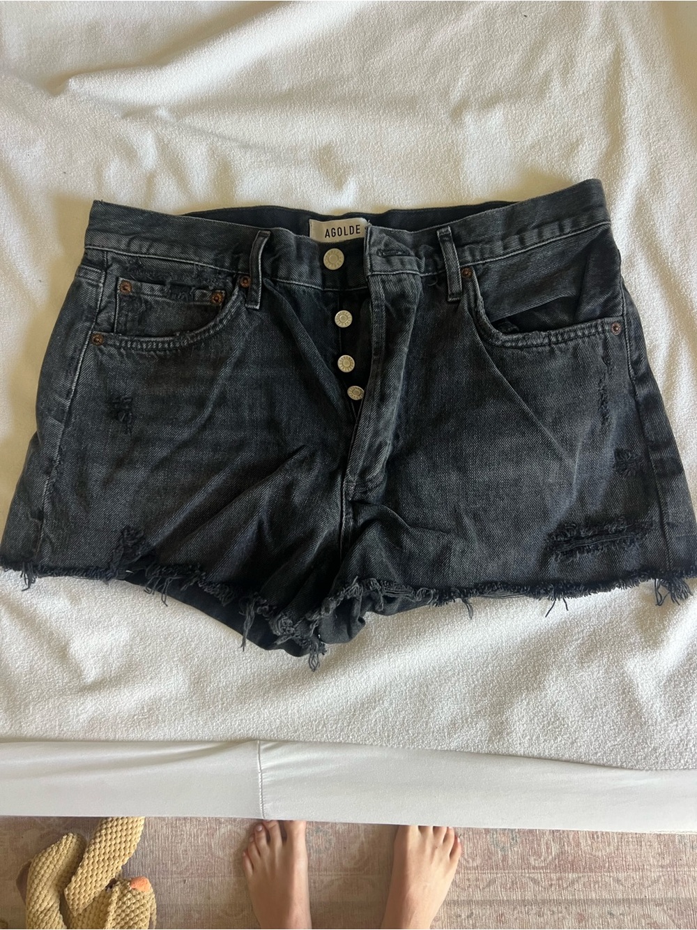 AGOLDE Washed Black Distressed Jean Shorts